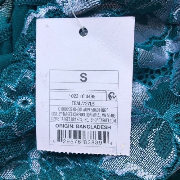 Auden Women's Square Neck Bodysuit Floral Laca Teal Size S - Picture 10 of 16